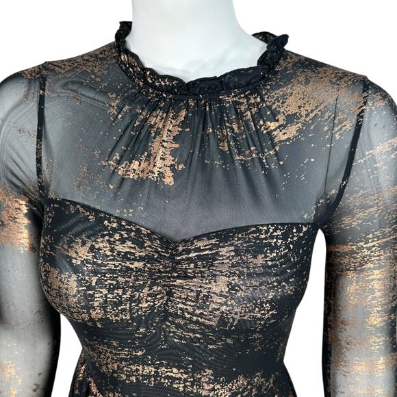 Ted Baker Knee Length Dress Size 0 Sheer Splatter Gold Metallic Party Cocktail - Picture 3 of 11